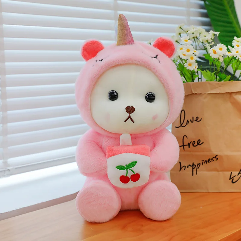 Kawaii Plush Toy Stuffed Doll Cute Cartoon Milk Tea Bear Transform Dinosaur Panda Kids Birthday Gift for Children Wholesale