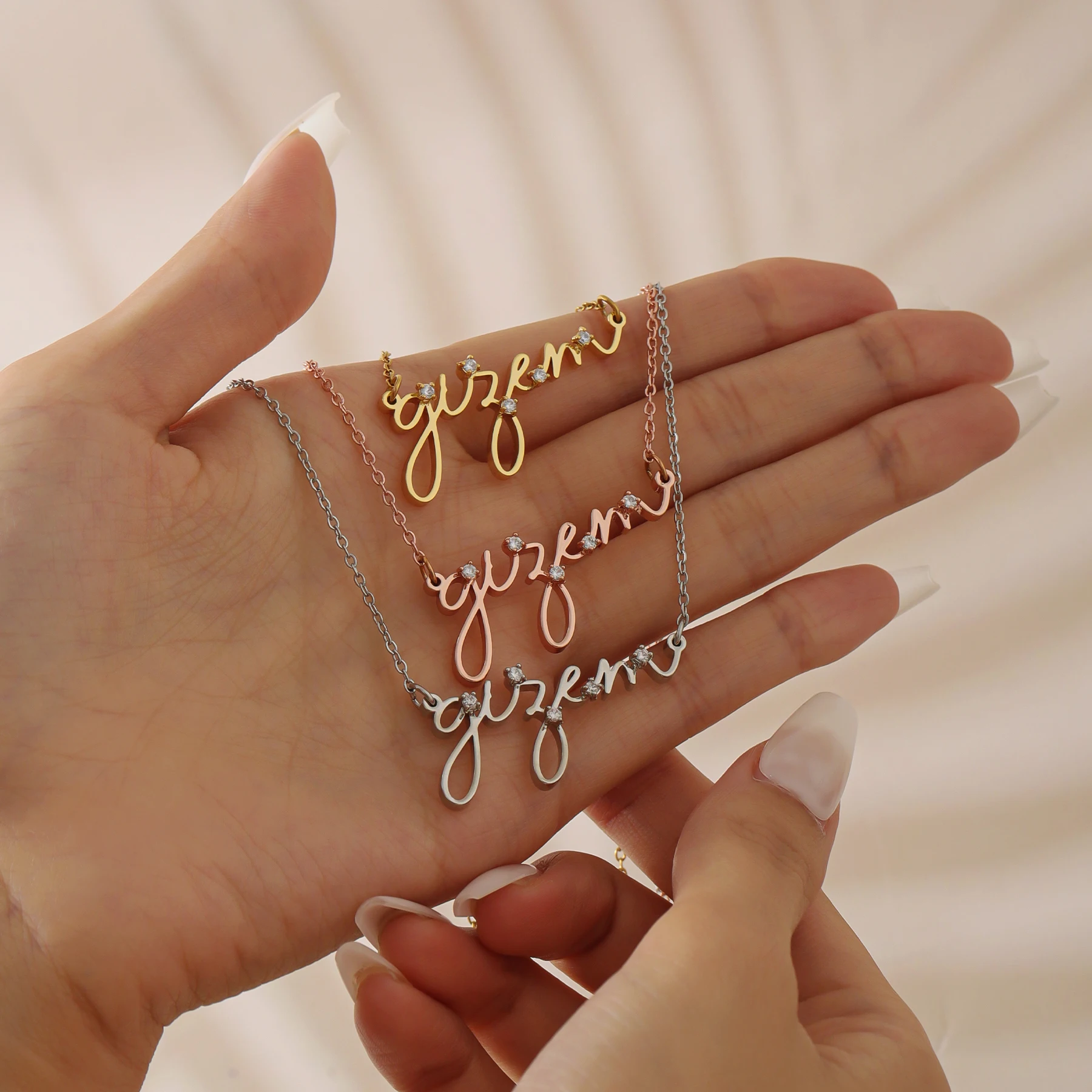 

3mm Pendant Custom Name Necklace Handwriting Zircon Necklace Stainless steel 18k Gold Plate Luxury Jewelry Gift for Women Wife