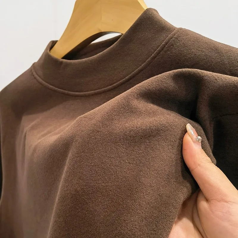 Men Thin Warm Tops Men's Autumn and Winter Long-sleeved Thermal Underwer Male Centre Collar Fashion T-shirt