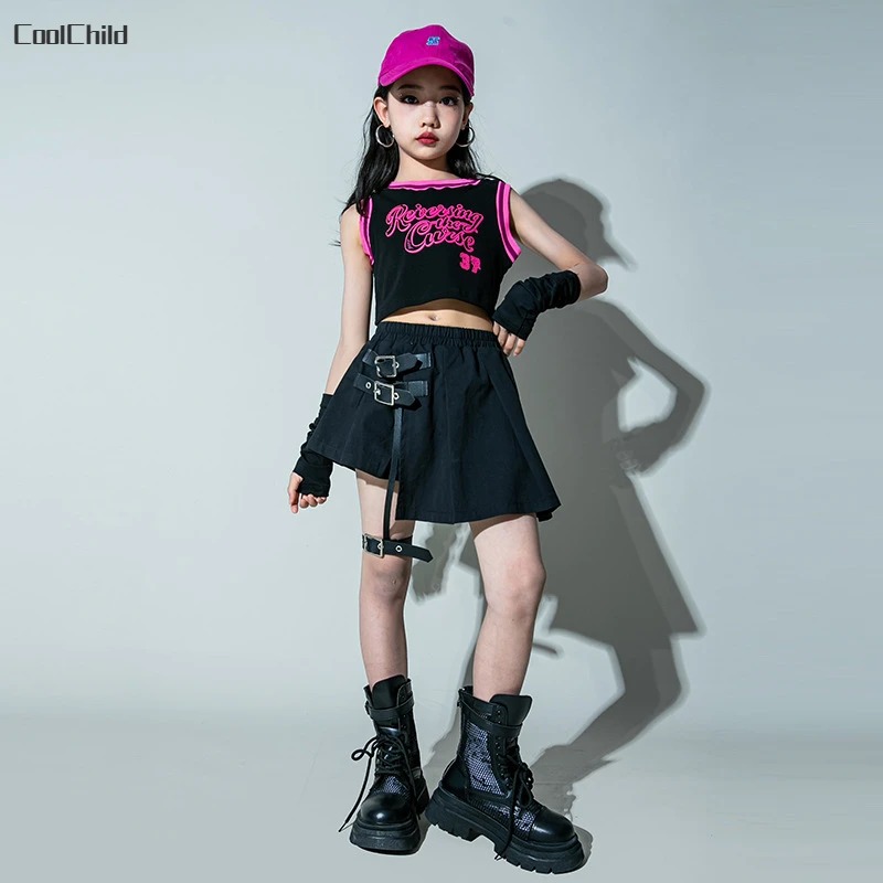 Kids Hip Hop Cropped Jacket Cool Skirt Girls Streetwear Crop Top Goth Clothes Sets Street Dance Outfit Child Summer Jazz Costume