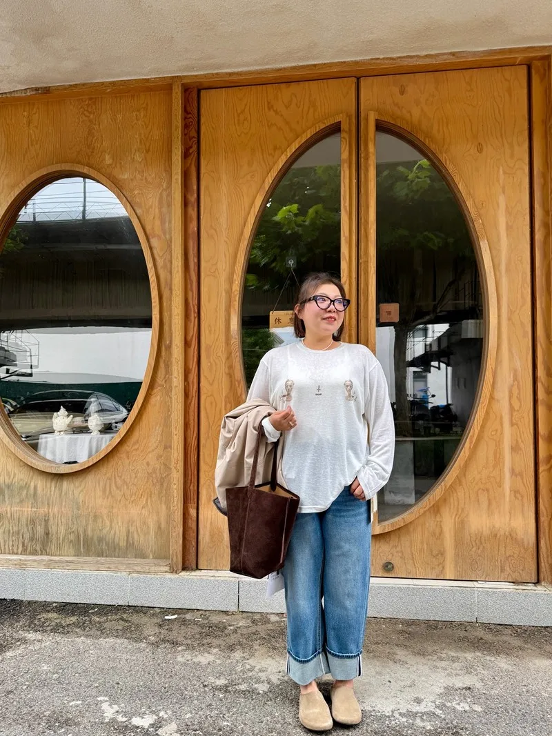 

Rose Sister plus Size Women's Long Sve Linen Blend Base irt Baroque Sle Casual Loose Fit round Ne Top