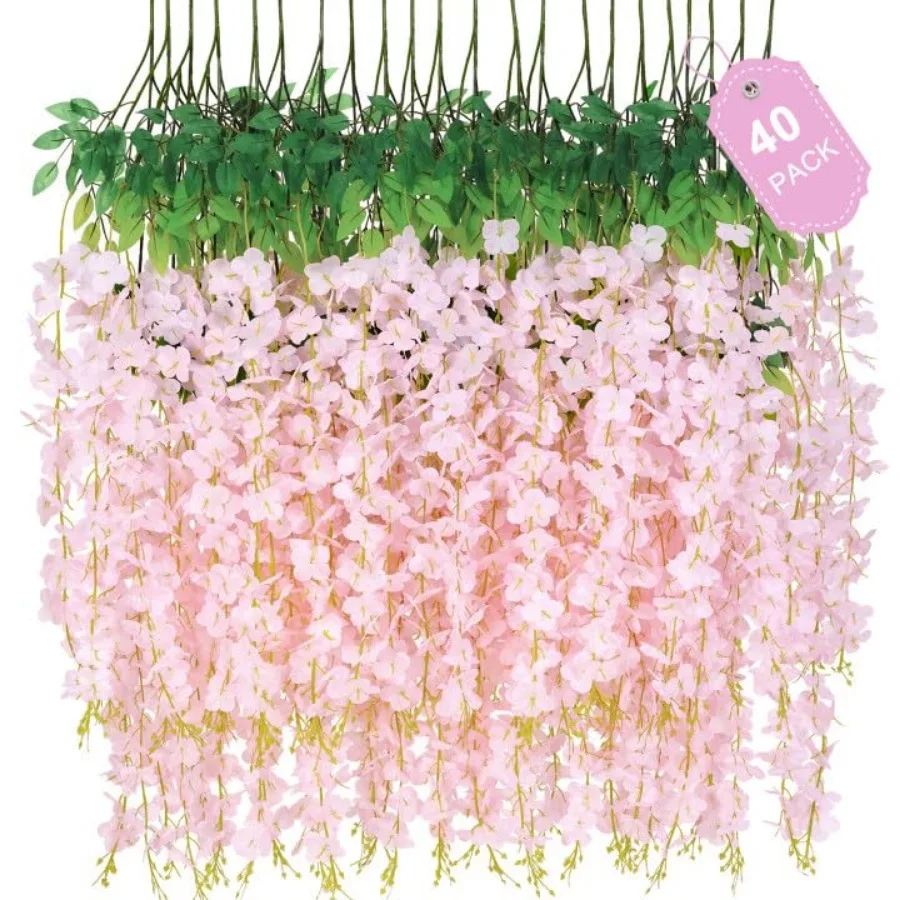 

40 Pack Wisteria Hanging Flowers Fake Hanging Flowers for Decoration Artificial Hanging Flowers Vines for Bedroom Flower Garlan