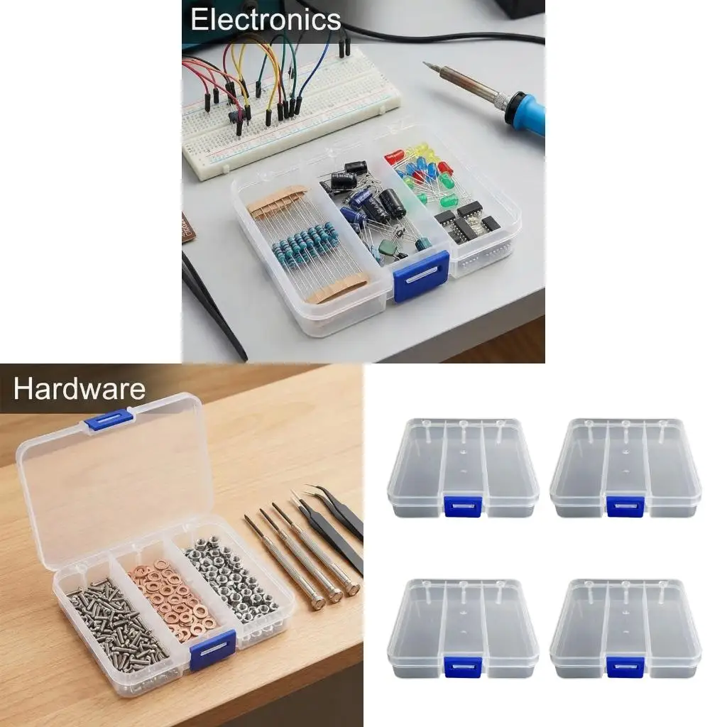  Waterproof Clear ABS Storage Case 3 Sections Fishing Tackle Organiser With Lid For Lures Beads Hardware Accessories