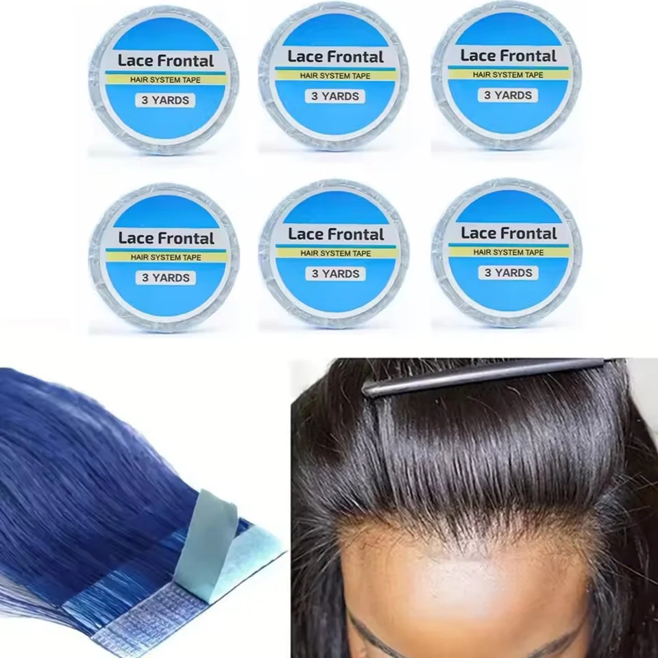 1/3/5 Roll 0.8 CM*3 Yards Super Hair Blue Tape Double-Sided Adhesive Tape for Hair Extension/Lace Wig/Toupee