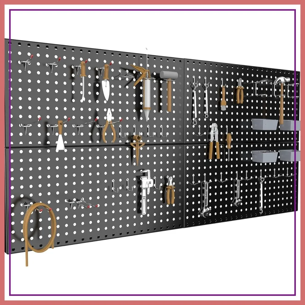 

4x2ft Metal Pegboard Kit for Tool Storage, Wall Organizer with Hooks and Bins