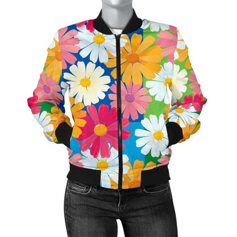 Colorful Flower Pattern 3D Print Jacket For Men Women Fashion Autumn Winter Jacket Zipper Coat Harajuku Unisex Casual Streetwear