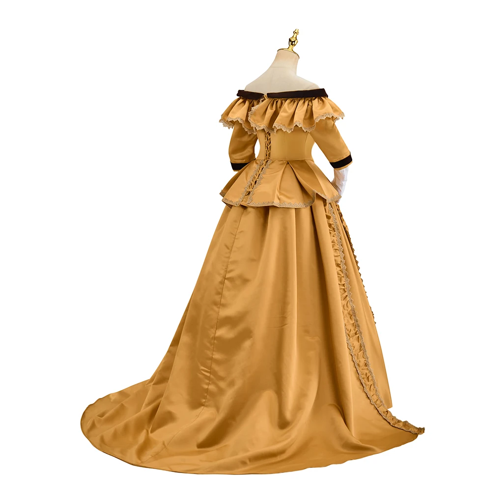 Robe victorienne Vintage dorée, robe de bal de cour royale, robe de soirée reine pour femmes, robe de soirée mascarade de fête d'halloween réglable