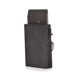 Pop-up Credit Card Case High-Quality Card ID Holders Leather Mini Wallet Men RFID Small Purse Brown Black Coffee Carbon Fiber