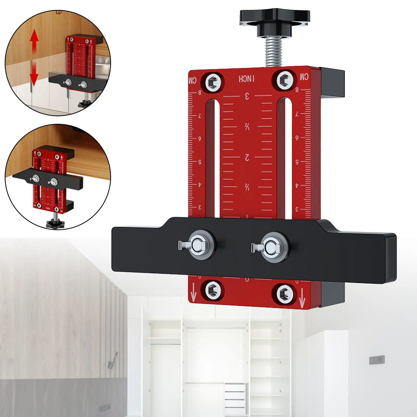 

Cabinet Door Installation Locator Sturdy Efficient High Performance Aluminium Alloy Cabinet Hardware Jig Tool for Home Carpenter