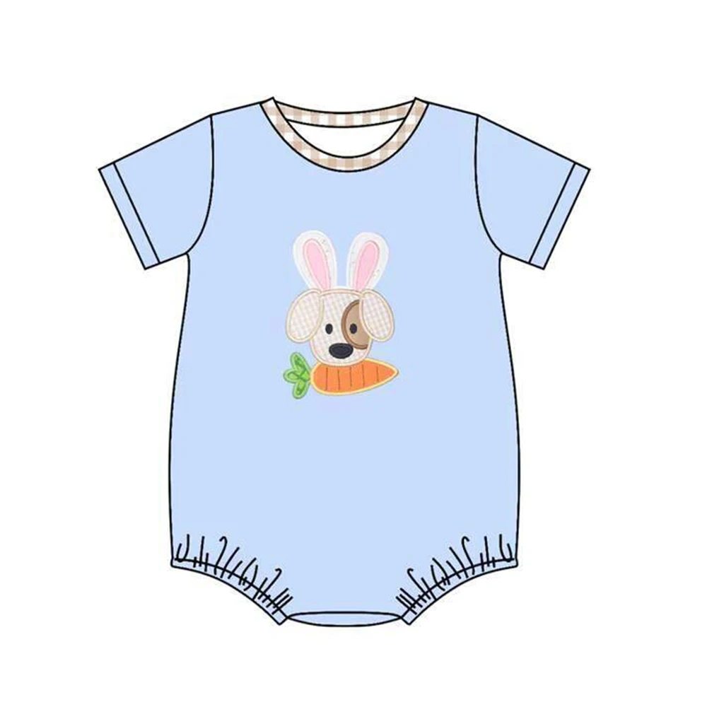 

Summer children's jumpsuit Easter clothing baby boy custom milk silk rabbit carrot print festival cute clothing