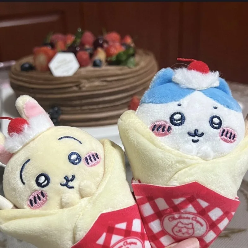 Anime Kawaii Chiikawa Crepe Hachiware Cartoon Draw Usagi Ice Cream Cone Crust Girl Pendant Plush Doll Bag Decoration Keychain