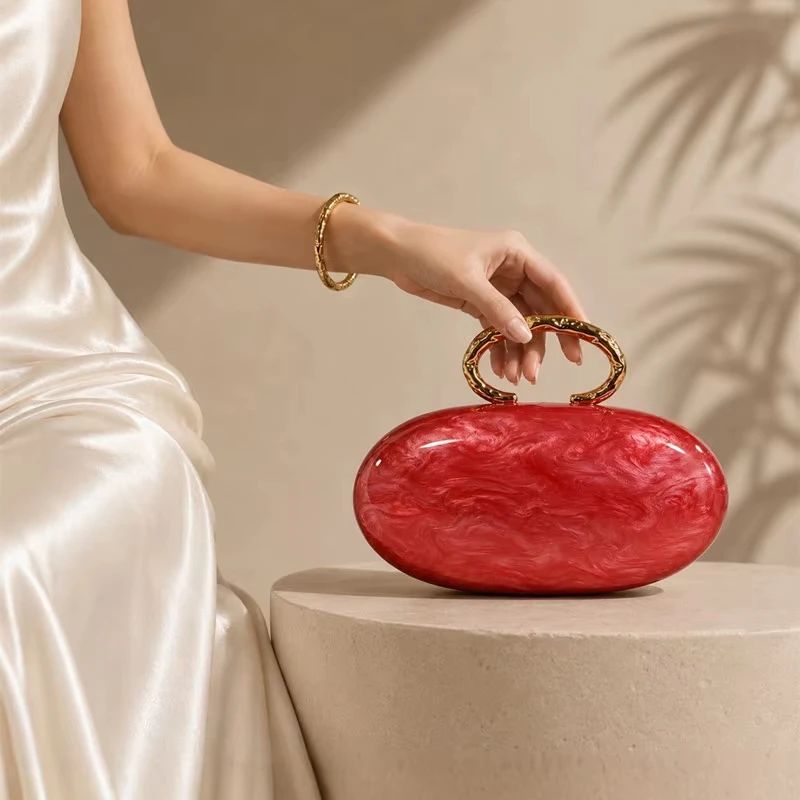 New Brand Design Shell Shaped Women's Acrylic Evening Bag Fashion Metal Handle Clutch Purse and Handbag Wedding Crossbody Bag