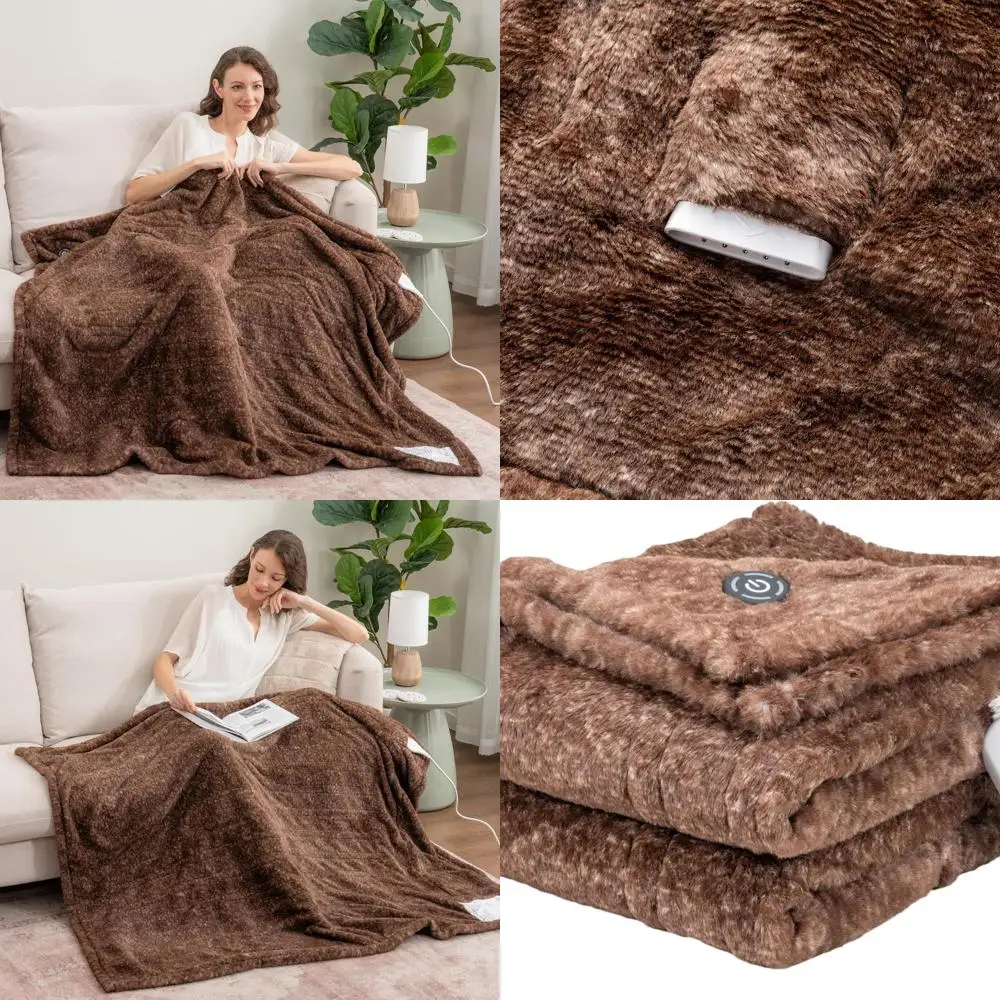 

Reversible Electric Throw Blanket with 4 Heat Settings, Fast Warming, Auto-Off, 50x60