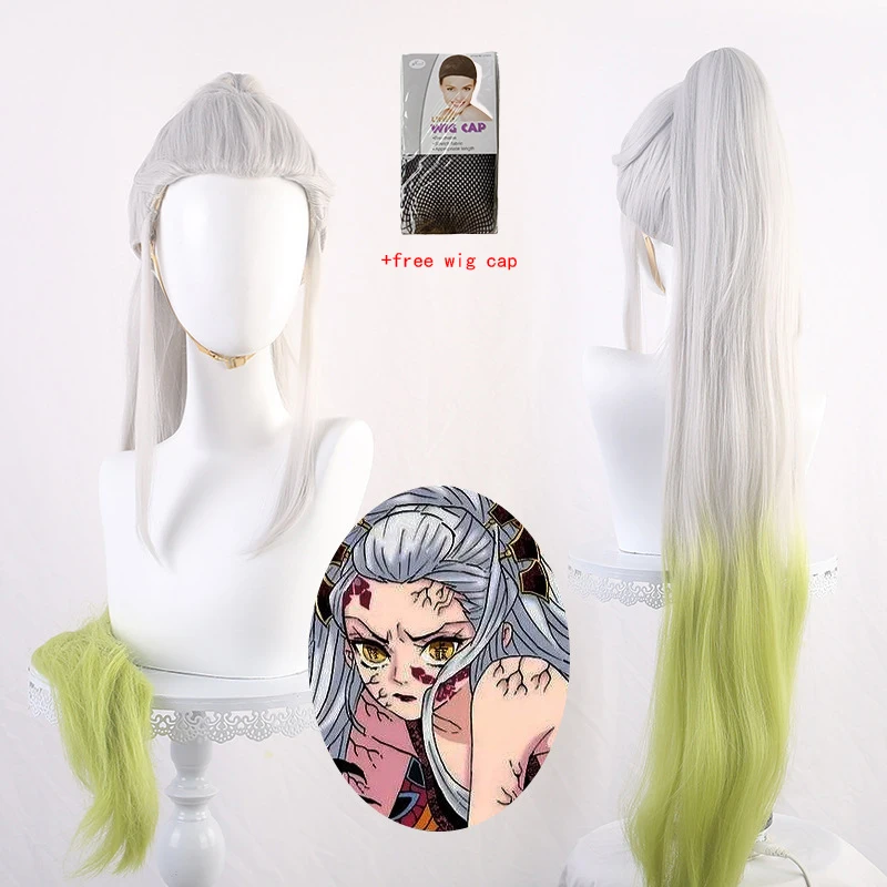 

Парик для косплея Demon Daki, аниме Slayer kimetsu no yaiba Daki, серебристый, белый, зеленый, с градиентом, волосы для женщин и девочек, парики для косплея + шапочка для парика
