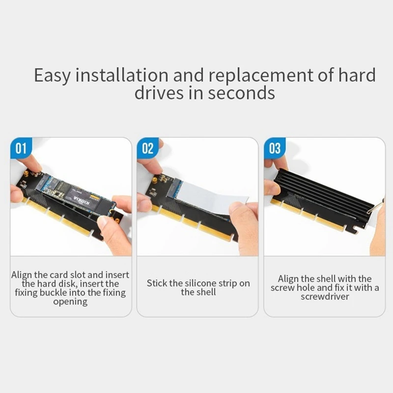 방열판이 있는 Nvme Pcie 4.0 어댑터, M.2 SSD M 키 B & M 키용, 64Gbps