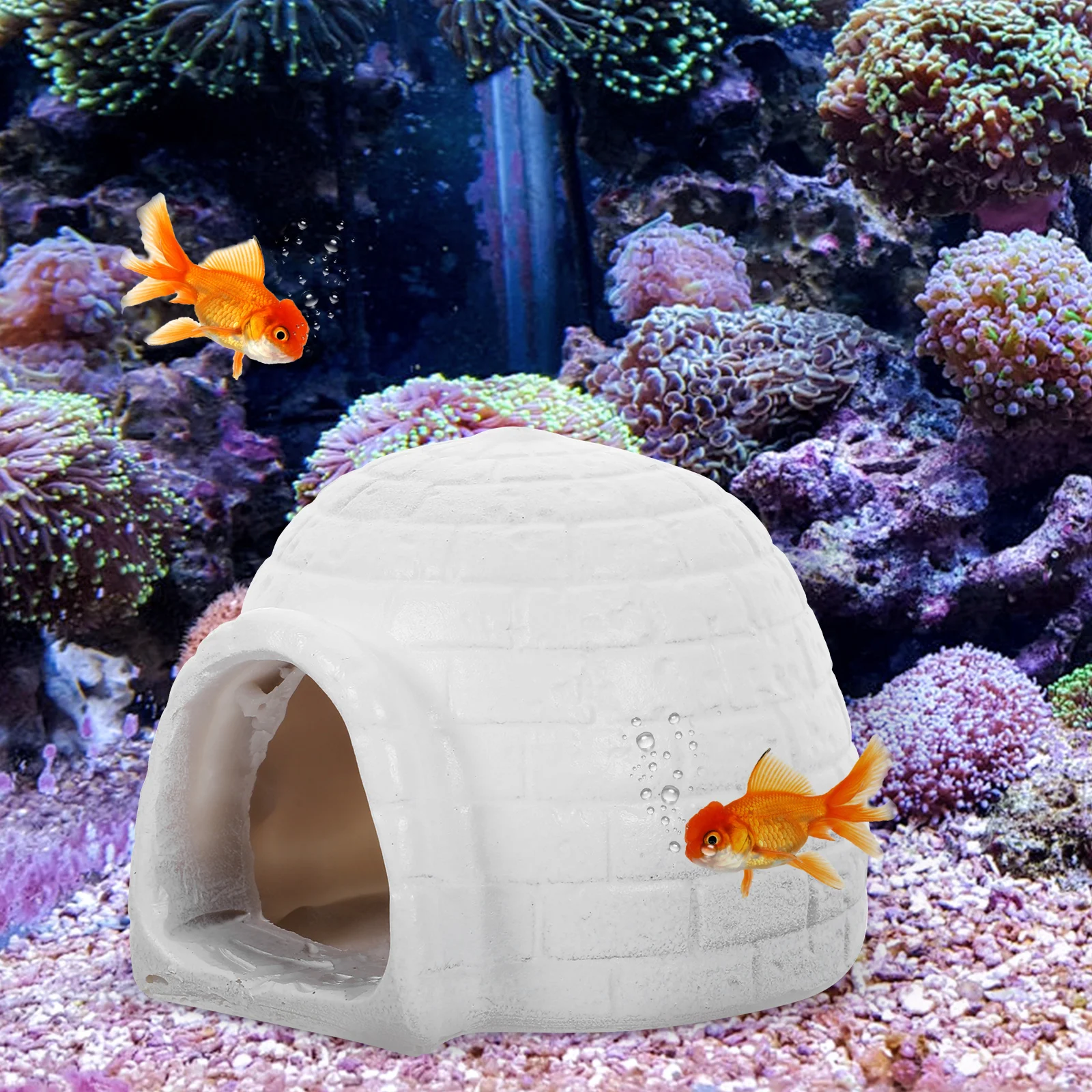 

Resin Igloo Decor 97x85x72MM Vacuum White Hideout for Fish Tank Shrimp Cartoon Aquarium Ornament Standing Model Pet Supplies