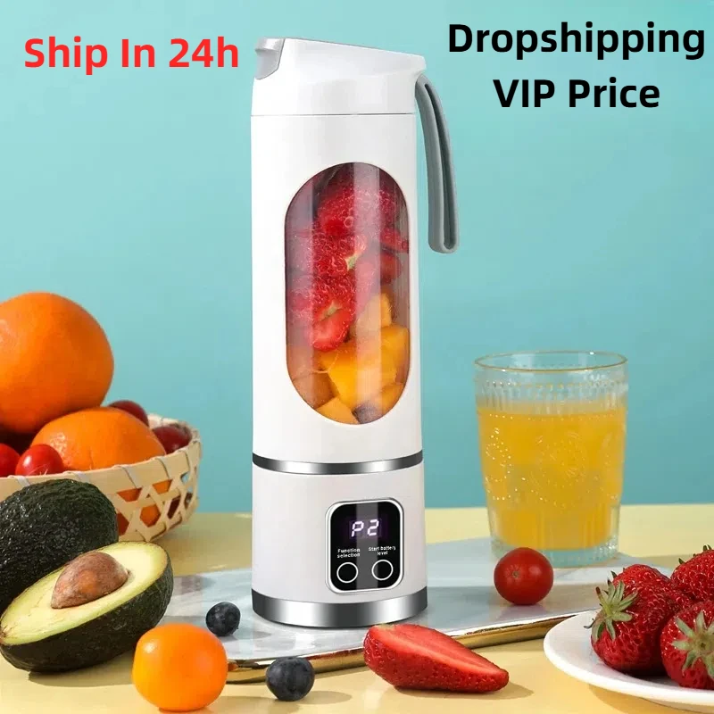 New Portable Electric Juicers Digital Display Juicer Cup 450ML USB Large Capacity 12-Blade Knife Head High Power Fruits Machine