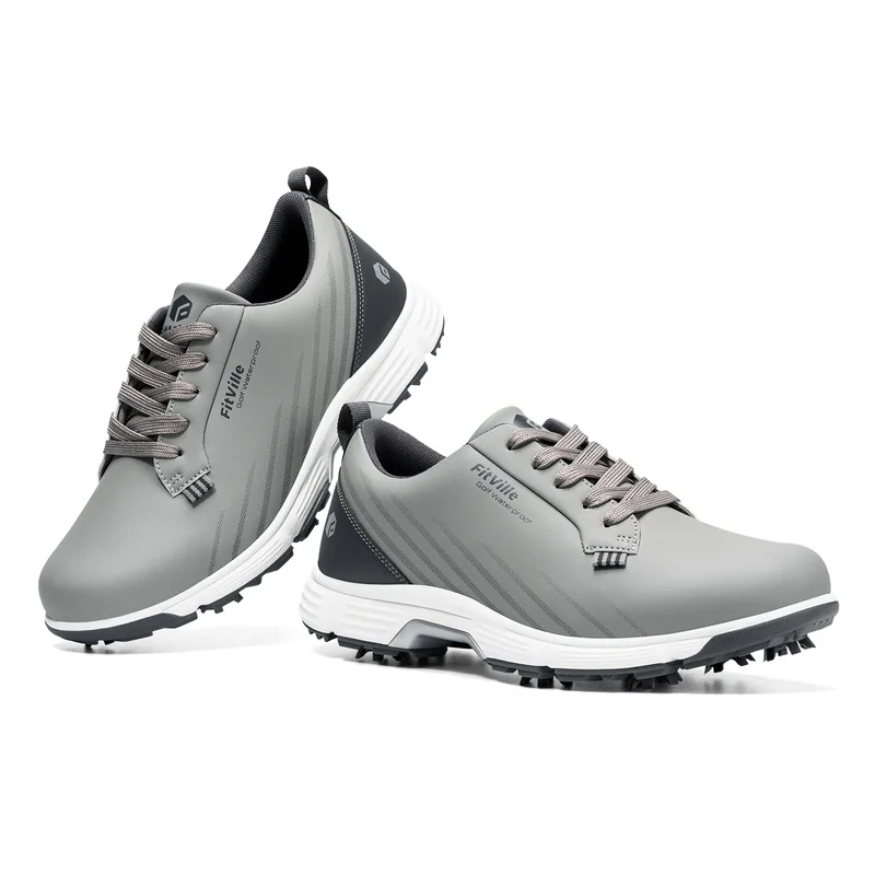 FitVille Men'S Wide Toe Box Golf Shoes Anti-Slip Spiked Golf Sneakers With Arch Support Casual Sports For Swollen Feet