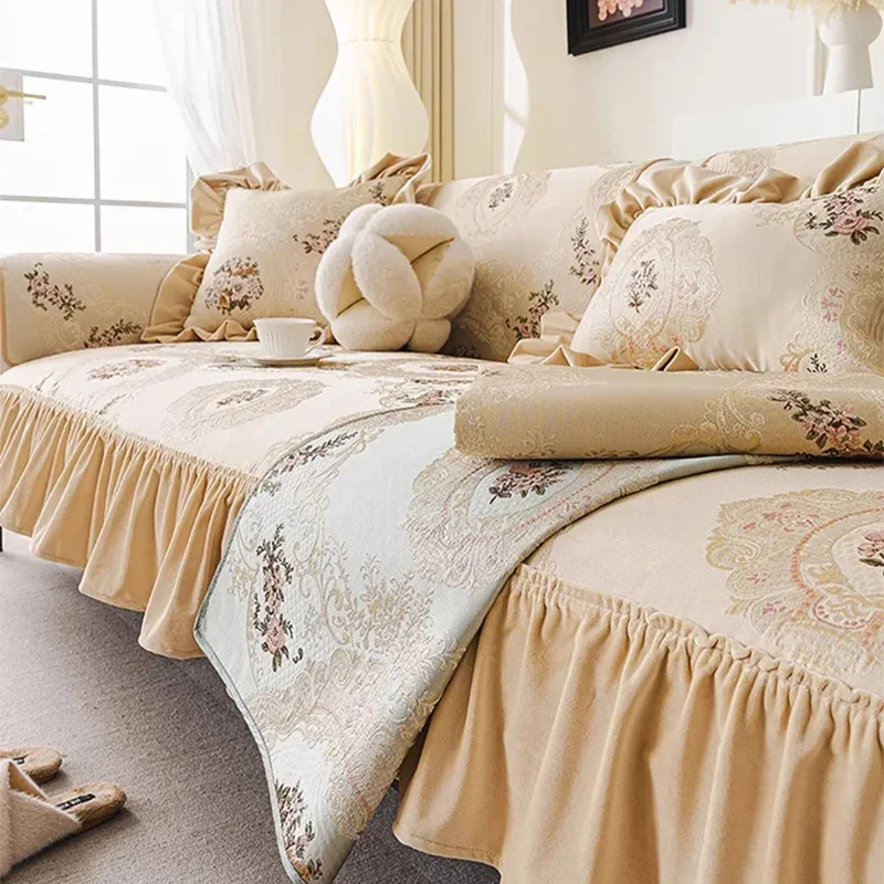 Chenille Jacquard Sofa Cushion Four Seasons General Sofa Cover Anti-slip Luxury American Retro Slipcover Cushion Armrest Towel