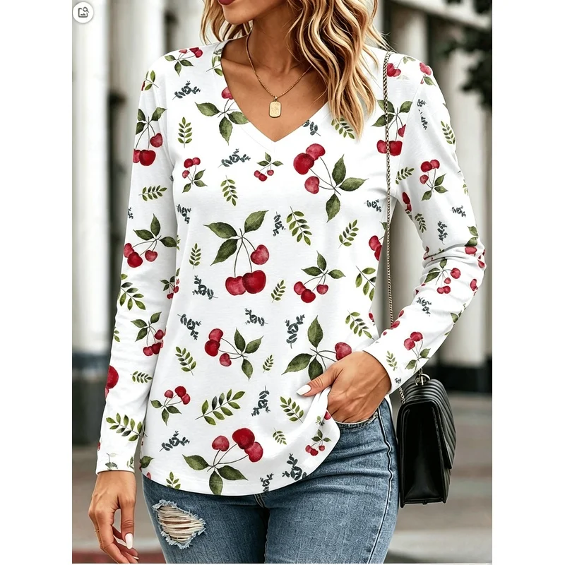 Elegant Women's Fashion Long Sleeve Shirt  Printed Aztec Geometric Floral Flower Color Block Patchwork Full Print Breathable V