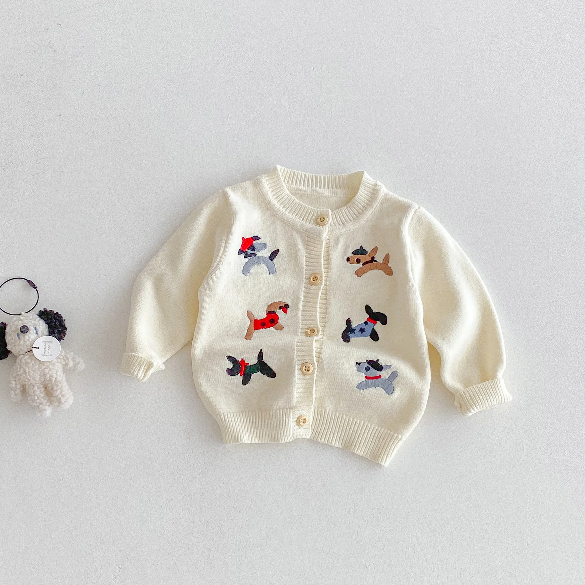 Autumn New Arrival baby Puppy Embroidered Knit Jacket for Infants, Stylish and Versatile cartoon Knit Cardigan