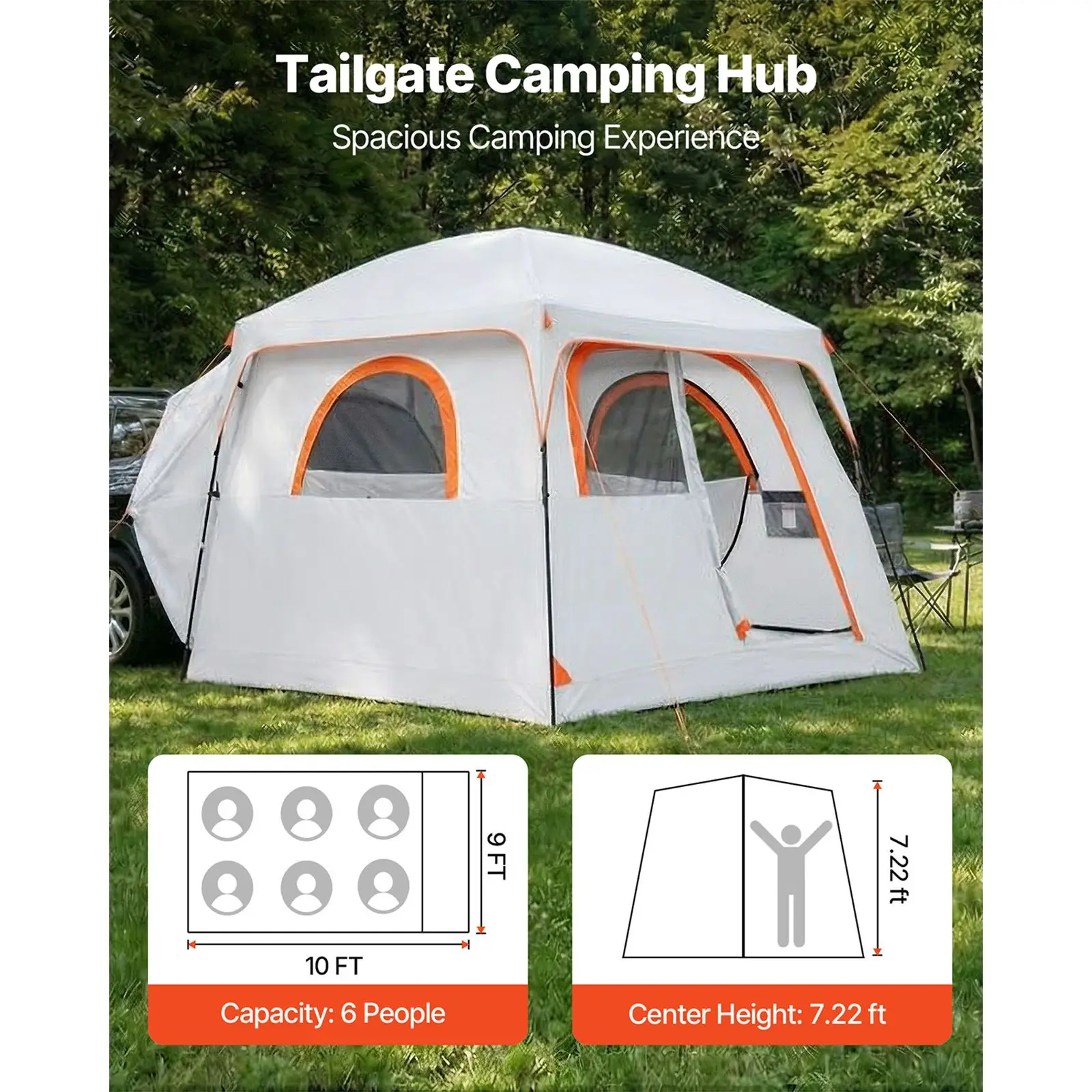 10 X 9 feet 3 season SUV tailgate tent with ventilation door, mesh window, PU2000mm waterproof, large SUV tent