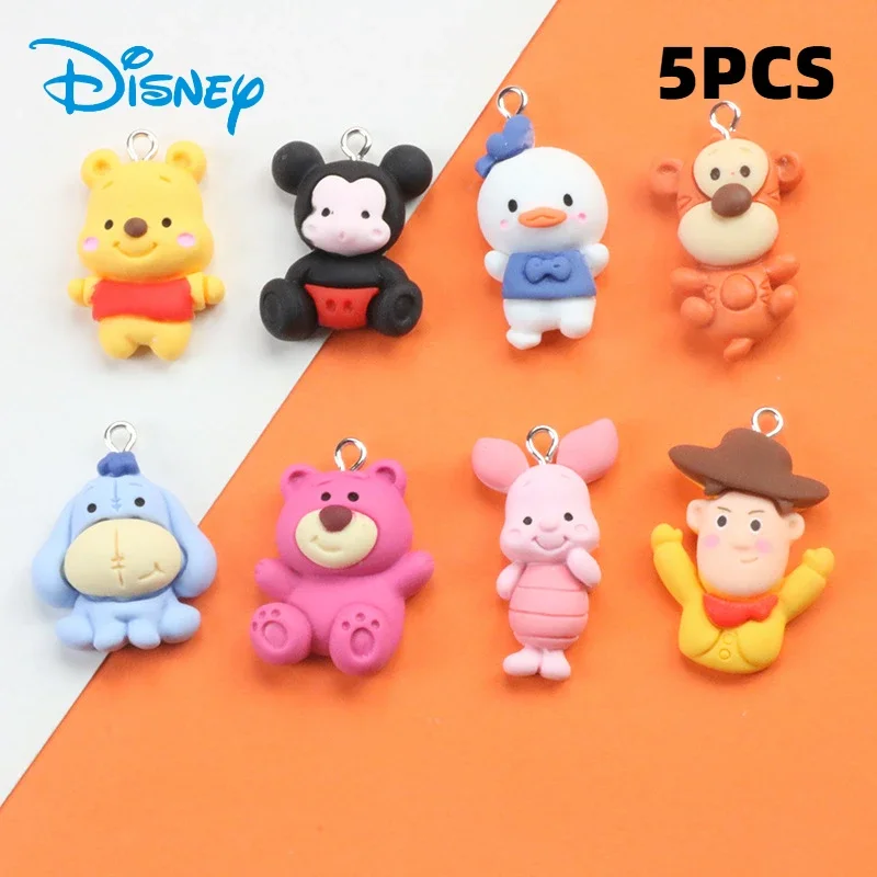 5PCS Disney Winnie The Pooh Piglet Creative Lotso Cartoon Image Series Small Pendant DIY Accessories Resin Handmade Materials