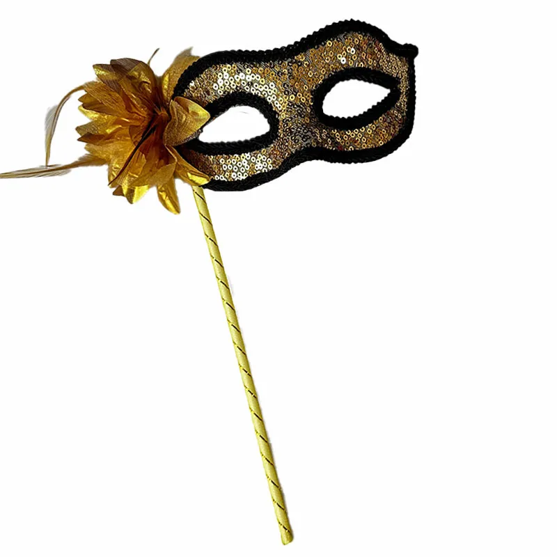 Halloween Flower Feather Party Venice Mask Half Face Cover Costume Handheld Sequin Mask With Holding Stick Mardi Gras Masquerade