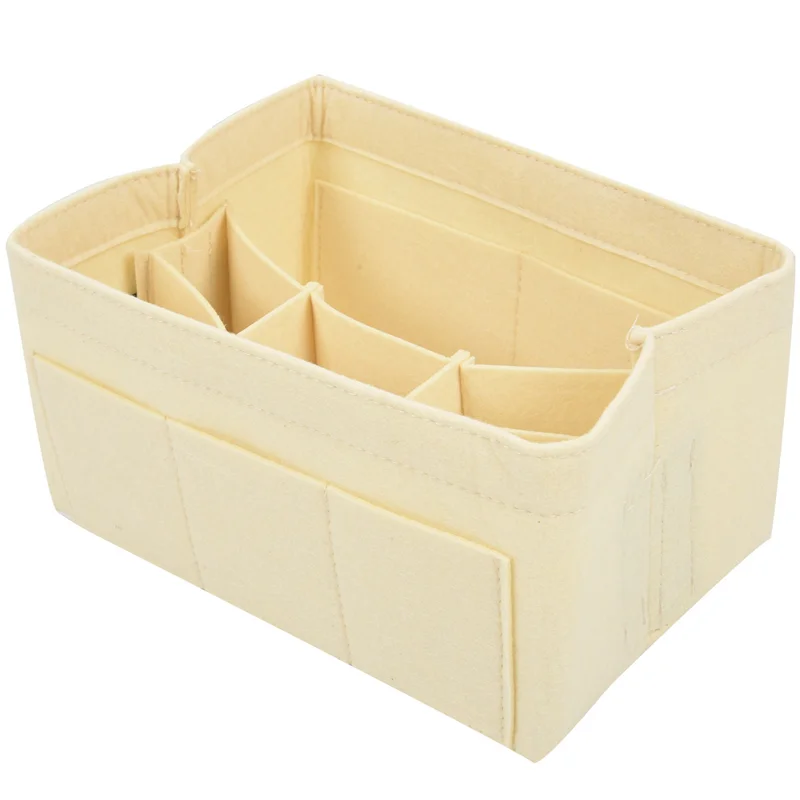 

ABRT-2X Women Felt Cloth Inner Bag Fits In Insert Handbag Multi-Pockets Cosmetic Bags Storage And Personal Belongings White
