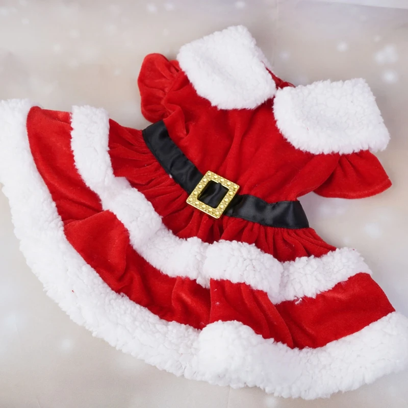 Dog Christmas Costume Puppy Dress Santa Claus Pet Clothes Velvet Skirt Winter Outfit For Small Medium Dogs Cats Warm Coat Xmas