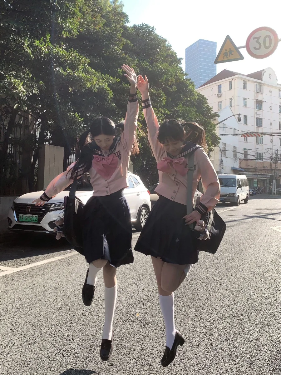 

Высокая талия orm Suit for Women Autumn Sle Sailor Girl Тонкая юбка трапециевидной формы Pure Color S Long Sve School orm Set