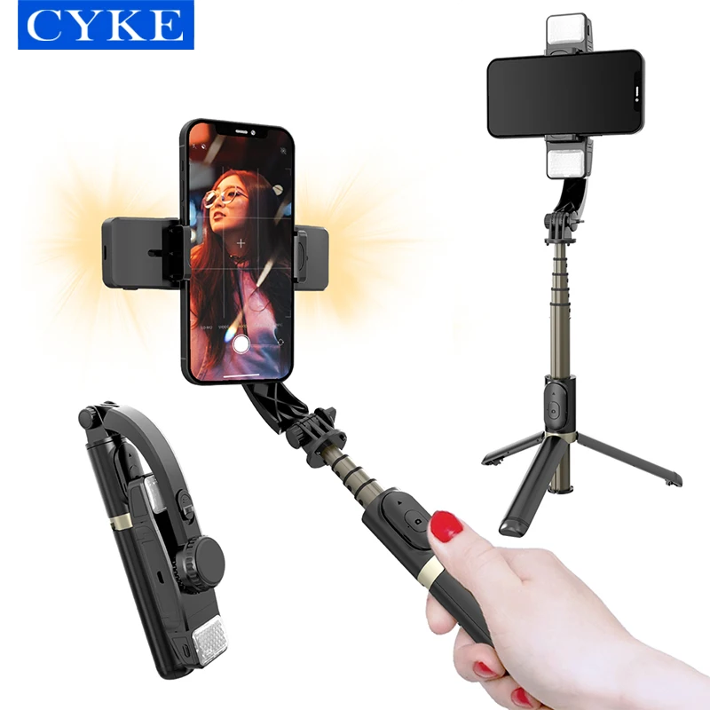 CYKE-estabilizador de cardán para selfi, trípode de palo de Selfie, estabilizador de eje de mano antivibración, luz de relleno doble, disparo de vlog, Q08d