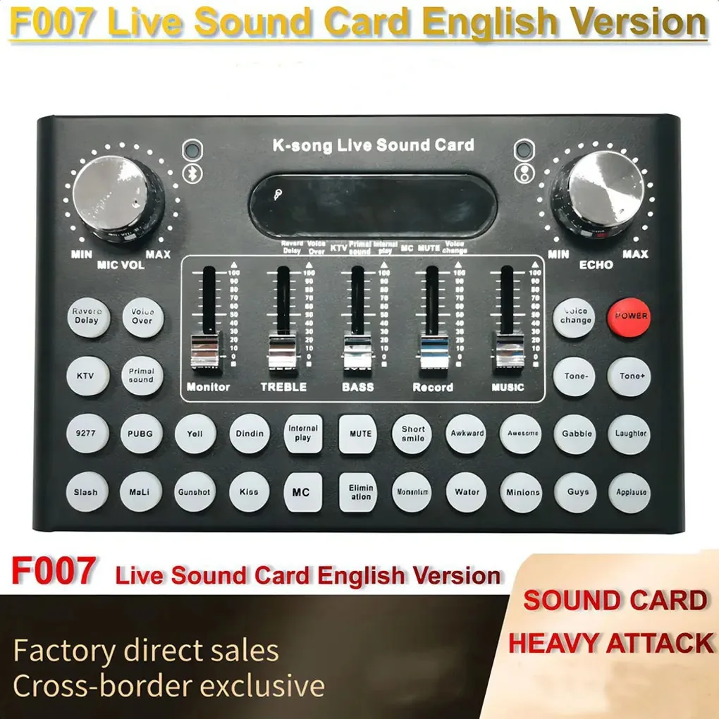 F007 Sound Card Mixer Studio Recording External Digital Voice Changer Audio Card for Live Broadcast Podcasting control dj