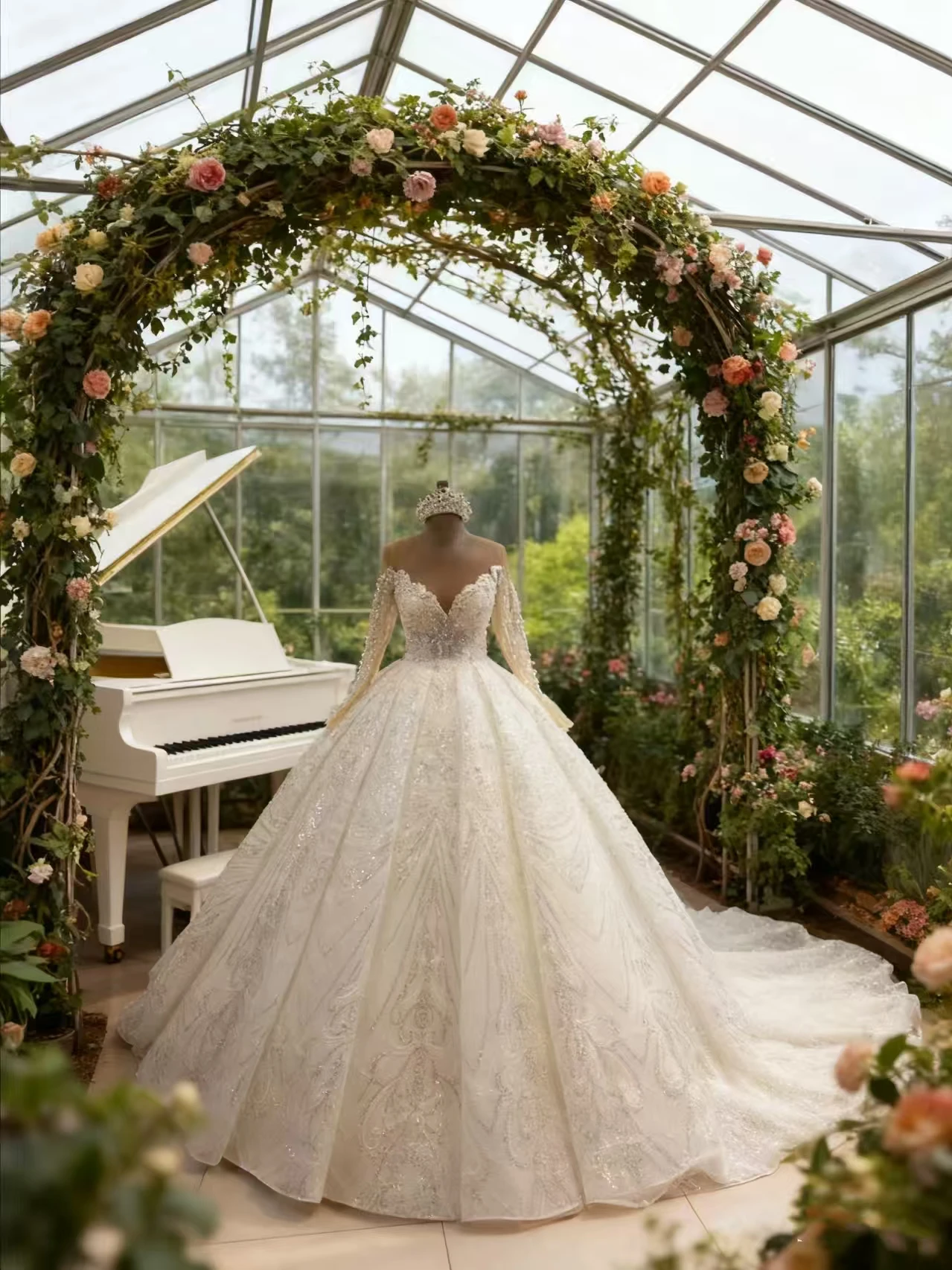 

Свадебное платье с прозрачным вырезом и блестками для невесты, Vestidos De Novia, бальное платье с длинными рукавами, свадебное платье Robe De