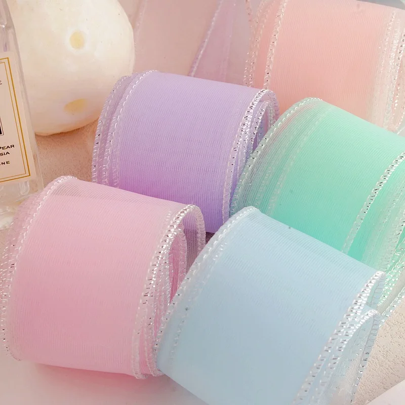 4CM Sliver Matte Organza Ribbon Solid Color Mesh Tulle Handmade Hairbow Apparel Wedding Cloth Christmas Knot Crafts