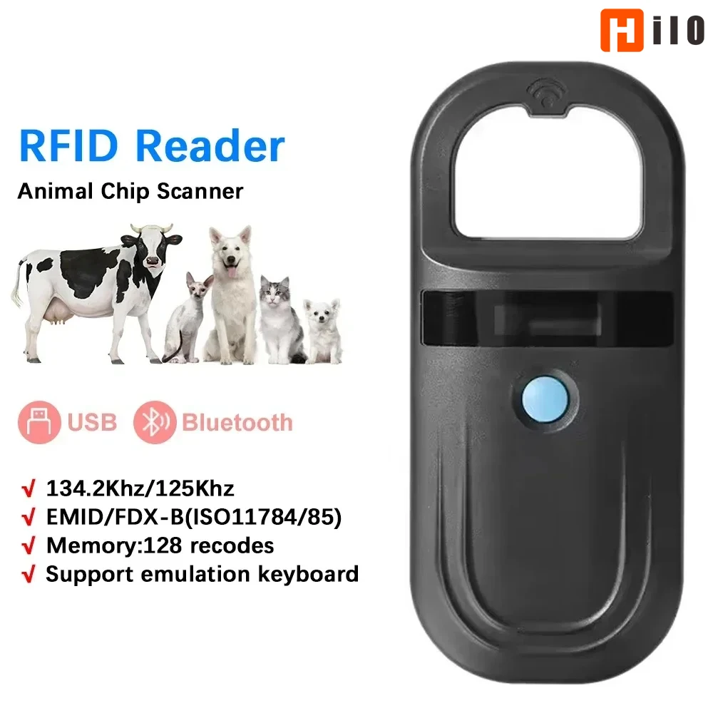 

Hilo Bluetooth RFID для собак, кошек, животных, портативный 134,2 кГц, идентификационная бирка, чип для чтения карт, чип для идентификации домашних животных, цифровой сканер USB