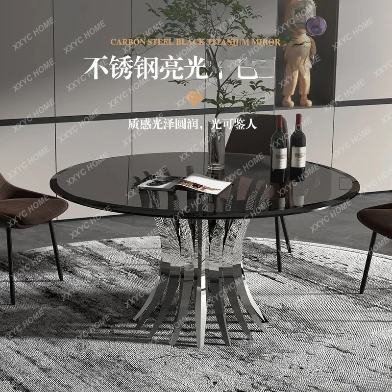 A Light luxury tempered glass dining table household modern simple round dining table high-end dining table glass countertop