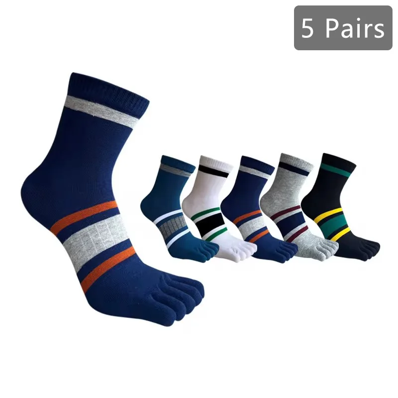 1/5 Pairs Business Man Short Five Finger Socks Striped Sweat-Absorbing Elastic Party Dress Toe Happy Socks Gentleman 4 Seasons