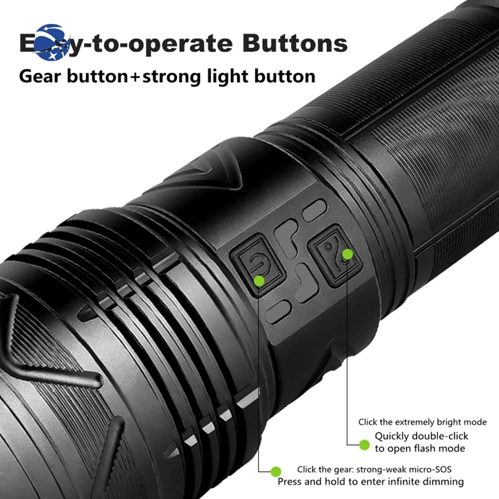 YYHCHelius Outdoor Power Display High Power 100W GT60 Super Bright Spotlight Long Range Zoomable Emergency LED Flashlight