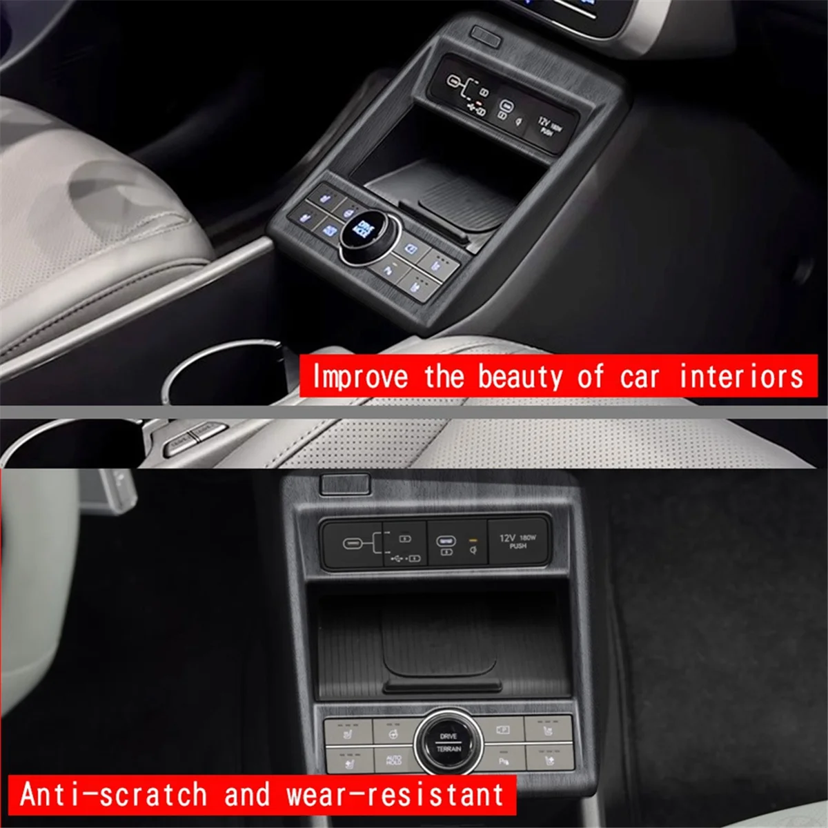 Car Center Console Gear Panel Cover Trim for Hyundai KONA 2024+ Car Interior Accessories Wood Grain