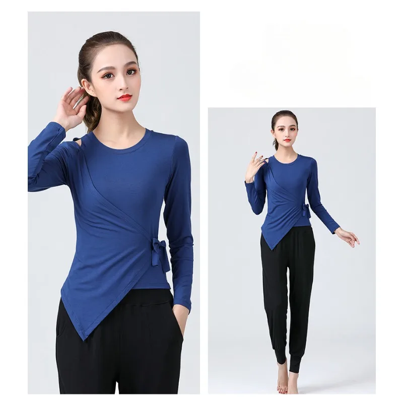 

Latin dance practice suit, long sleeved women's top, new slim fit and irregular appearance