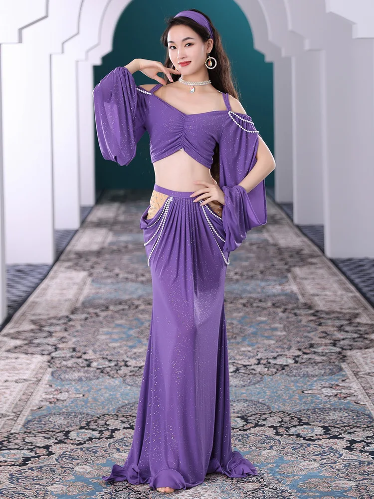 Hollow Out Belly Dance Costume Dancing Arab 2pcs Set Woman Latin Solid Color Ballet Bellydance 2024 Jazz Tassel Modern Suit