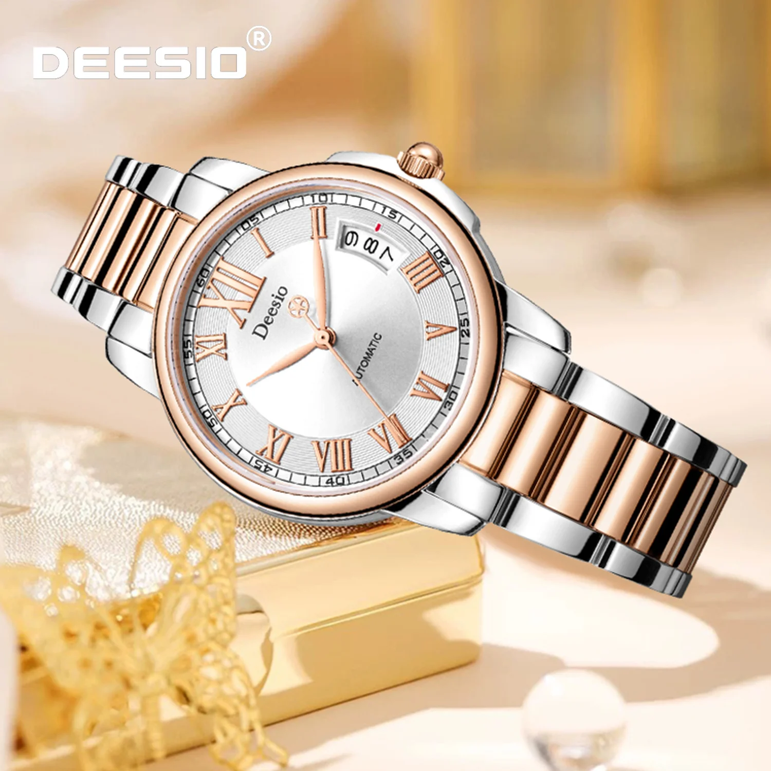 deesio-ladies-mechanical-watch-with-date-stainless-steel-band-50m-waterproof-luxury-fashion-gift-for-women-birthday-christmas