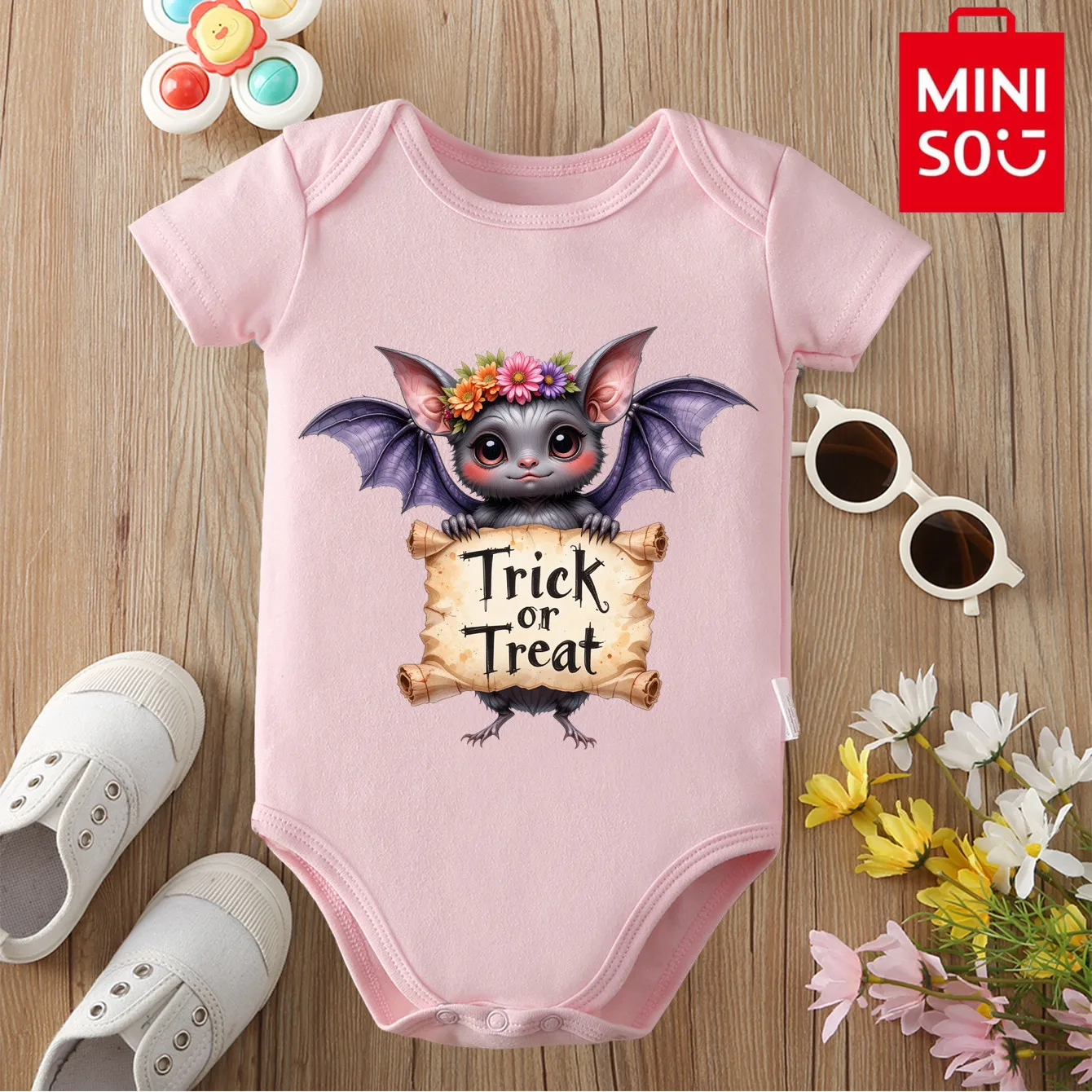 

MINISO My First Halloween Bodysuit Trick or Tread Print 100% Cotton Cloths For Baby Onesie Jumpsuit for 0 To 12 Months Newborn