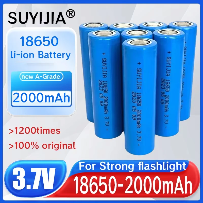 New 18650 Battery 3.7V 2000mAah Lithium Li-ion Rechargeable Batteries for Strong Light Flashlight Medical Equipment Power Tools