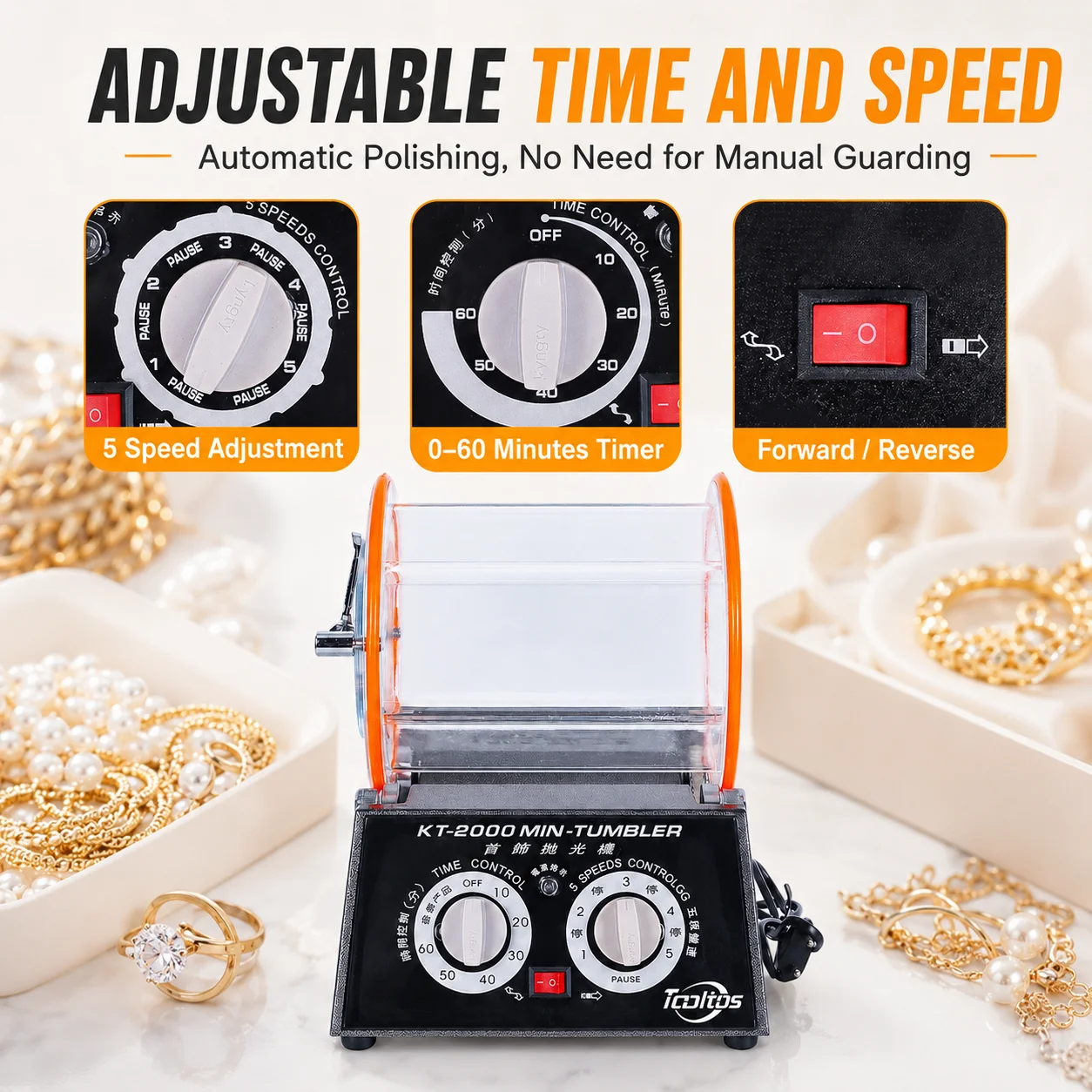 KT2000 Jewelry Polishing Machine Professional Bench Polisher Buffer for Gold Silver Metal Jewelry Making and Repair