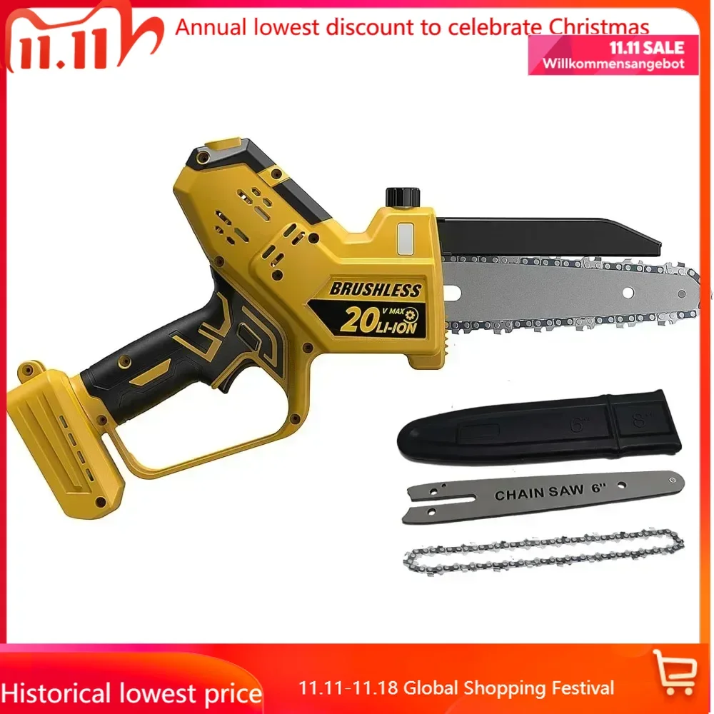 

Mini Chainsaw for Dewalt Battery 20V MAX, Auto-Oiler, 8-Inch and 6-Inch 2-IN-1 Brushless Cordless Pruning Chainsaw, Battery Powe