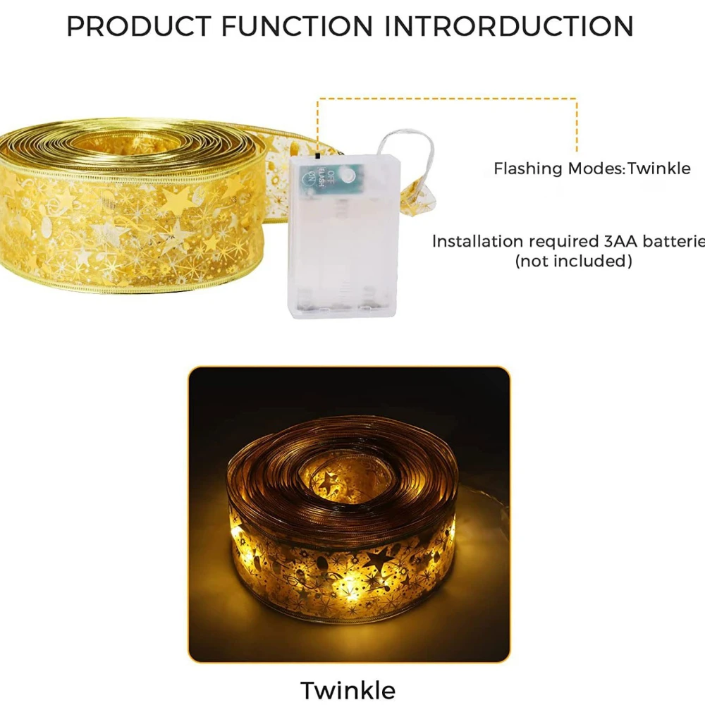 Christmas Tree Ribbon Light Christmas DIY Decoration for Home New Year Xmas Christmas Ornaments LED Fairy String Lights