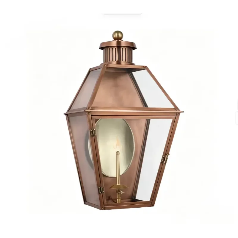 Vintage Copper Propane Gas Wall Lamp Outdoor Flame Light Clear Glass Fixture for Garden Courtyard Villa Decor Handmade Style