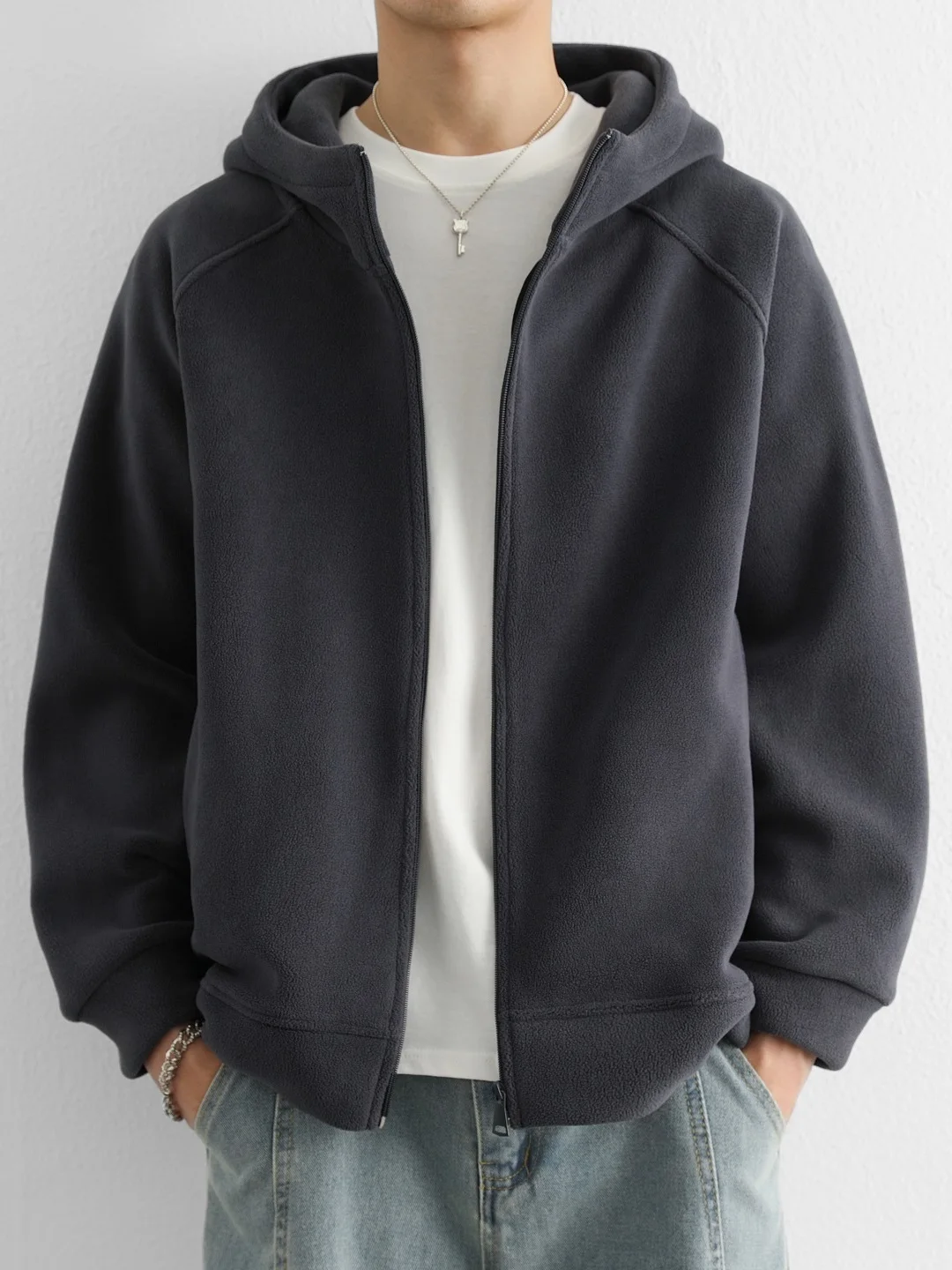 

Large Size Men's Double-sided Fce Jaet Thi Warm Outdoor Sweatirt Autumn Winter Casual Faion Zipper Closure Coat